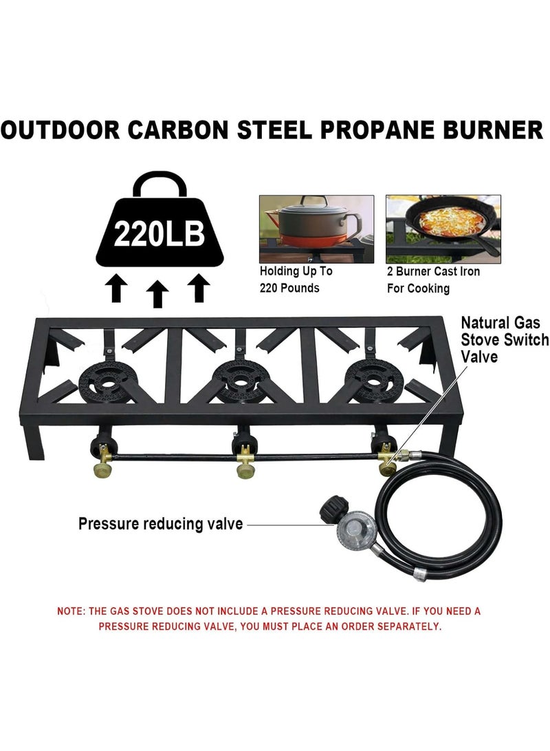 DubaiGallery Heavy Duty Industrial 3 Burner LPG Cooking Stove Designed for chefs who require high heat output and durability. Triple burners allow multitasking, stable support grid, corrosion resistant finish, and long lifespan. - Image 3